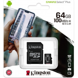 Kingston Canvas Plus microSDHC with adapter 64GB Class 10/UHS-I  SDCS/64GB