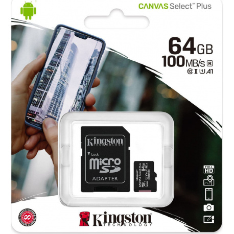 Kingston Canvas Plus microSDHC with adapter 64GB Class 10/UHS-I  SDCS/64GB